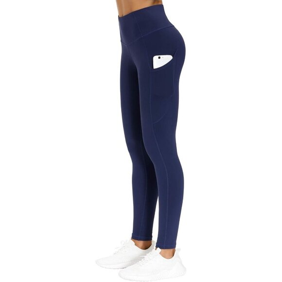 🆕Women Blue Thick High Waist Yoga Pants with Pocket Tummy Control Leggings - Picture 2 of 6
